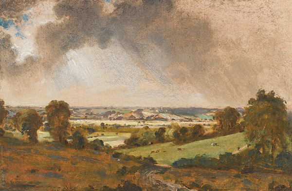 painting of rain clouds over English countryside